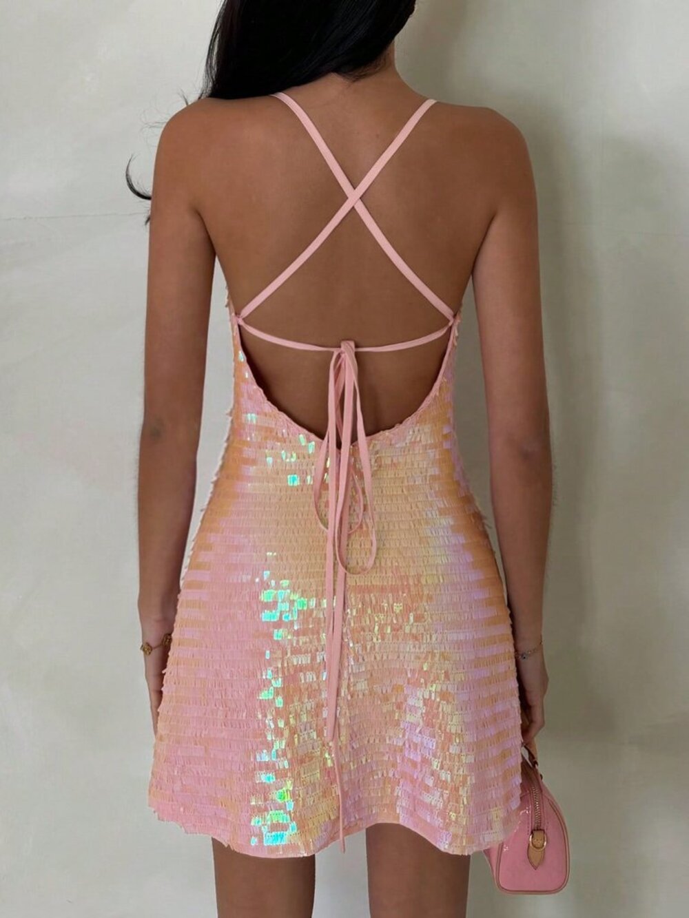 Pink Party Women's Shiny Sequin Mini Dress - Picture 2 of 6